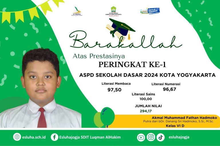 Read more about the article BARAKALLAH, AKMAL RAIH NILAI TERTINGGI PERINGKAT KE-1 ASPD SEKOLAH DASAR 2024 KOTA YOGYAKARTA 